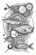 baseball, fishing, science, dna, nova, tattoo design idea