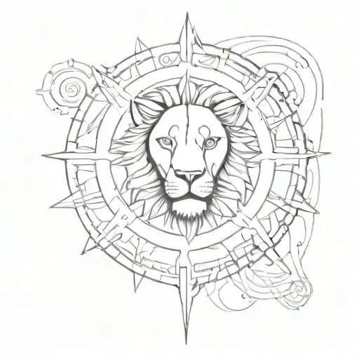 A tattoo design merging a sun symbol with a lion's mane and computer code elements to symbolize your love for your daughter and your interest in computer science tattoo design idea