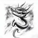 Snake, Cobra wrapped around arm large scales red eyes evil mouth open fangs drip tattoo design idea