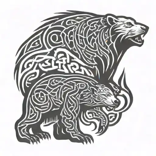celtic  polar bear fighting wolf tattoo design idea