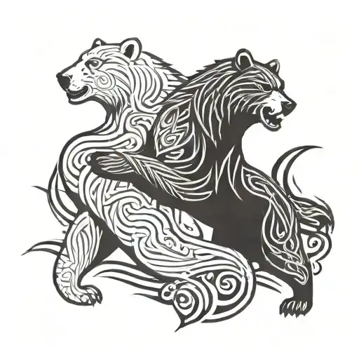 polar bear fighting wolf tattoo design idea