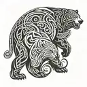 celtic  polar bear fighting wolf tattoo design idea