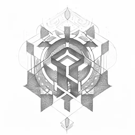 Design of numbers 3, 6, 9 in Greek with infinity sign and geometric shapes tattoo design idea