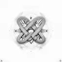 The design of the numbers 3, 6, 9 in Greek inspired by Tesla's law and the infinity symbol in triangles and circles tattoo design idea