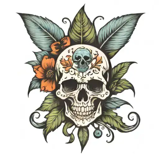 pagan skull poisonus flower tattoo tattoo design idea