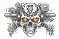 A biomechanical skull surrounded by electric bolts, symbolizing your work at the hydro electric dam tattoo design idea