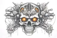 A biomechanical skull surrounded by electric bolts, symbolizing your work at the hydro electric dam tattoo design idea