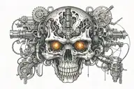 A biomechanical skull surrounded by electric bolts, symbolizing your work at the hydro electric dam tattoo design idea
