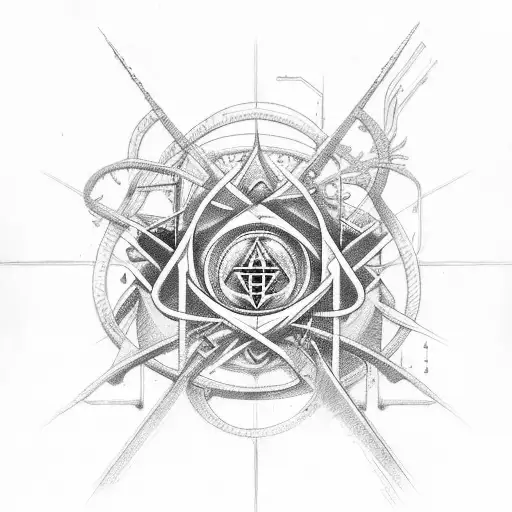 Alchemy symbols intertwined with scientific equations tattoo design idea