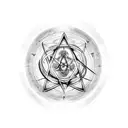 Alchemy symbols intertwined with scientific equations tattoo design idea