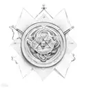 Alchemy symbols intertwined with scientific equations tattoo design idea