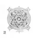 Alchemy symbols intertwined with scientific equations tattoo design idea