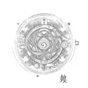 Alchemy symbols intertwined with scientific equations tattoo design idea