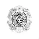 Alchemy symbols intertwined with scientific equations tattoo design idea