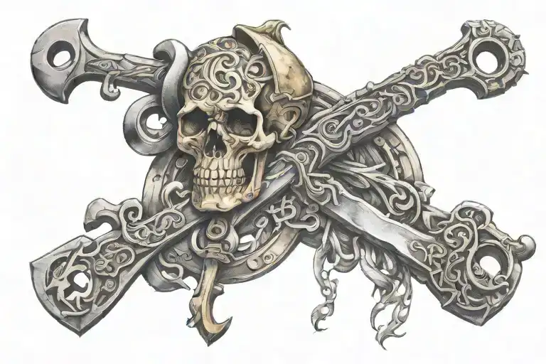 vicking ax with old key tattoo design idea