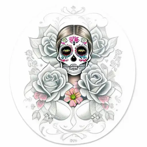 sugar skull girl with wildflowers tattoo design idea
