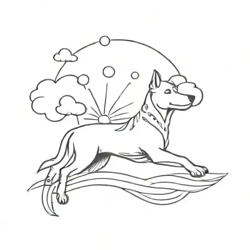 dog with a sun rays and clouds tattoo design idea