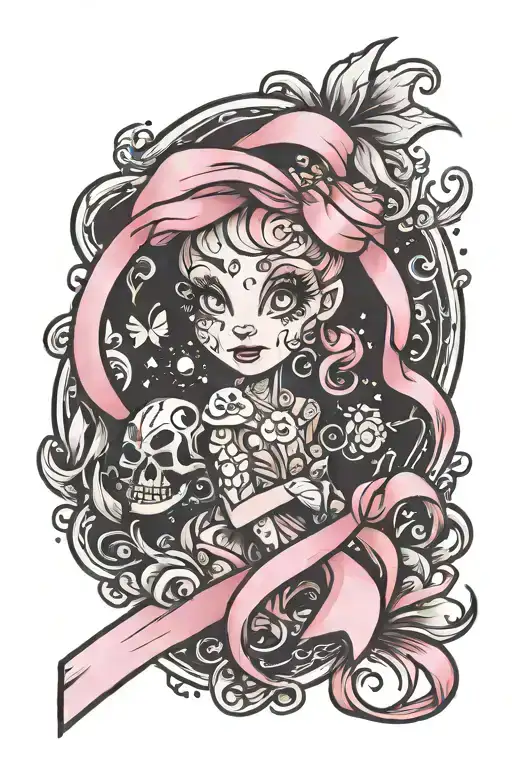 Disney up and pink cancer ribbon tattoo design idea