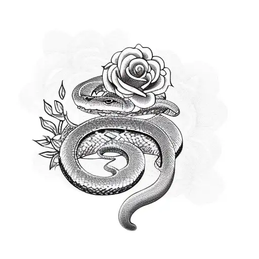 A snake slithering through a garden of roses and various flowers tattoo design idea