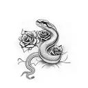 snake with roses tattoo design idea