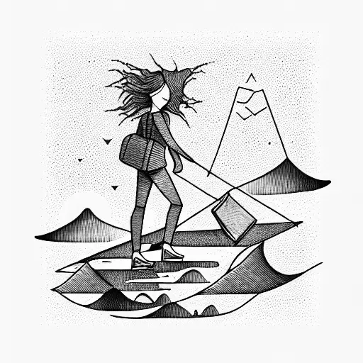 lonely traveller walking sunset hero tattoo design idea