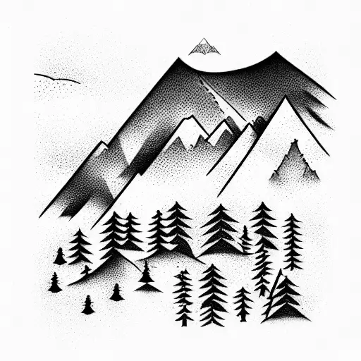 mountains lonely beautiful traveller tattoo design idea