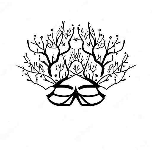 Tree on the branches of a mask with emotions tattoo design idea