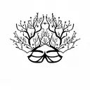 Tree on the branches of a mask with emotions tattoo design idea