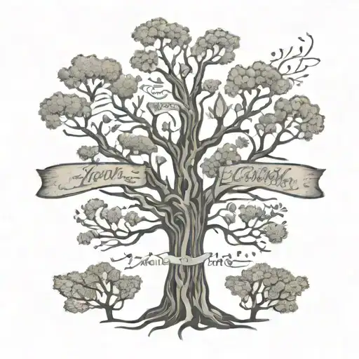 A tattoo of a tree with the names Lovaïna and Neïlah carved into the bark, symbolizing the client's deep connection to their children tattoo design idea