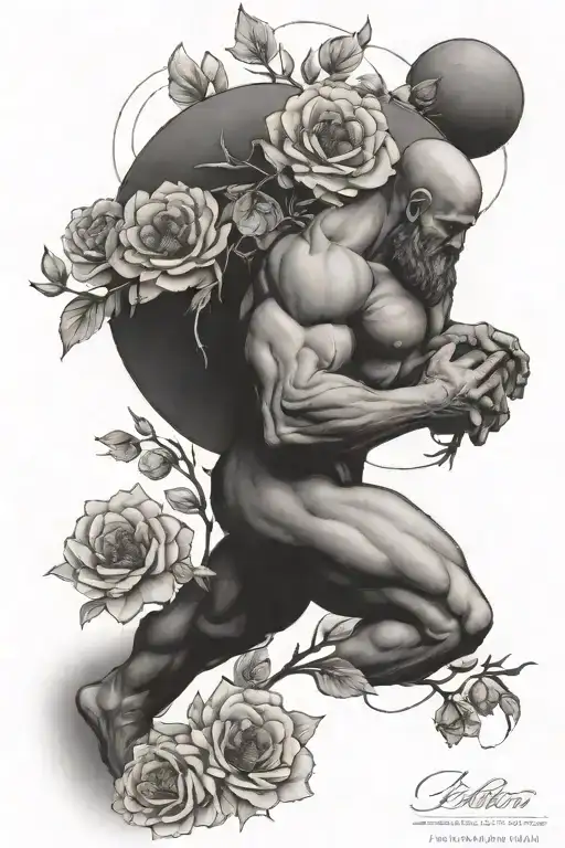 Sisyphus and flowers blooming tattoo design idea
