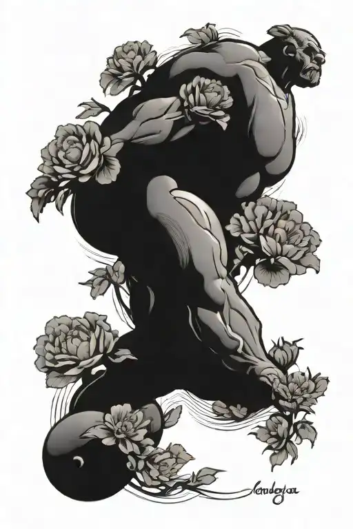 Sisyphus and flowers blooming tattoo design idea