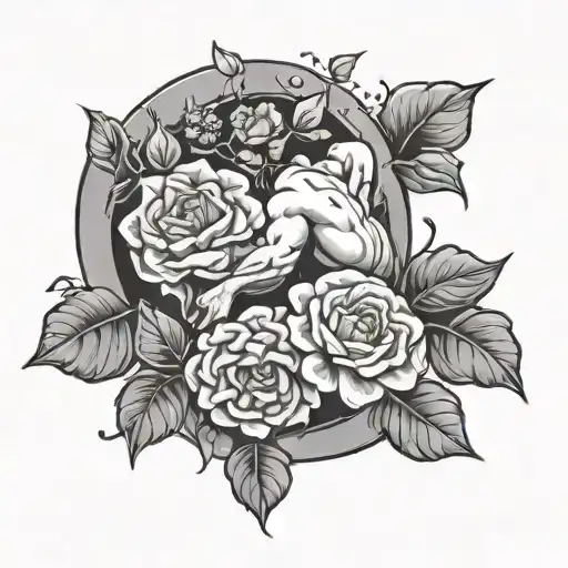 Sisyphus and flowers blooming tattoo design idea