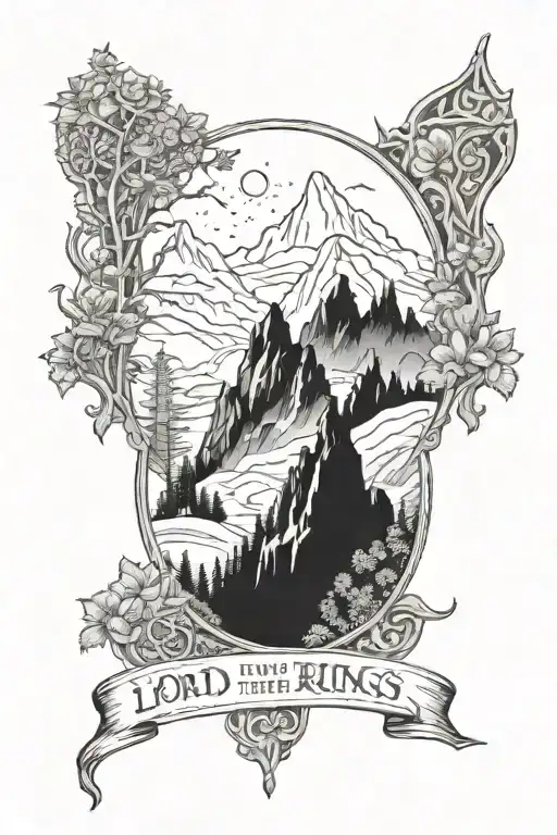 Lord of the Rings: Not all those who wander are lost, with Mountaisn and forest  tattoo design idea