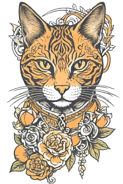 orange cat  tattoo design idea