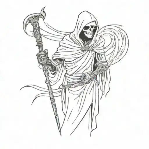 grim reaper holding sinn with barbed wire tattoo design idea