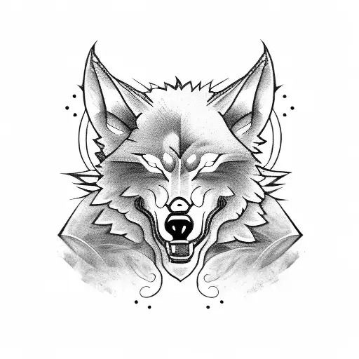 left side two angry wolf, right side growling bear, in the middle ah spear tattoo design idea