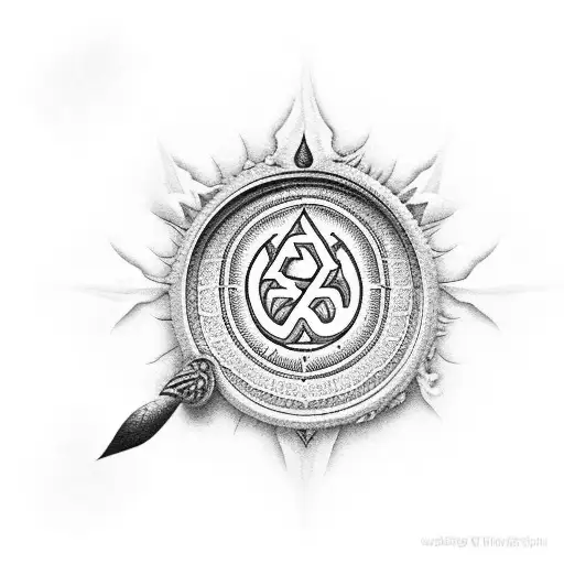 A Zoroastrian symbol of eternal flame in blackwork style tattoo design idea