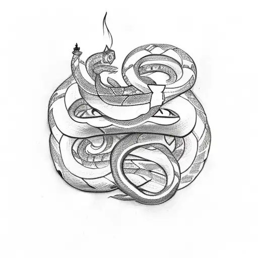 A sketch-style tattoo showcasing a snake wrapped around a Zoroastrian symbol tattoo design idea