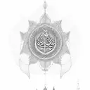 A sleeve showcasing various Arabic and Zoroastrian symbols in dotwork style tattoo design idea