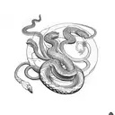 A sketch-style tattoo showcasing a snake wrapped around a Zoroastrian symbol tattoo design idea
