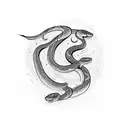 A sketch-style tattoo showcasing a snake wrapped around a Zoroastrian symbol tattoo design idea