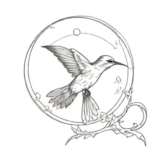 hummingbird and Moon  tattoo design idea