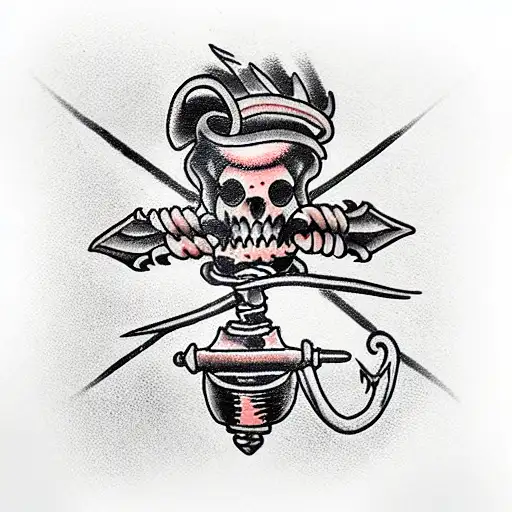 mace on a chain old school tattoo design idea