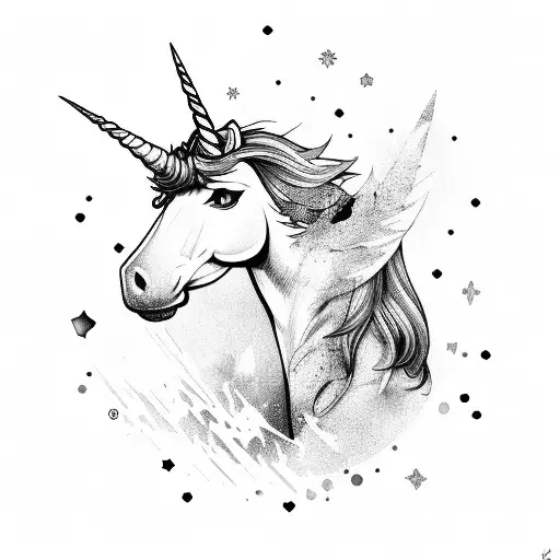 unicorn  skateboard tattoo design idea