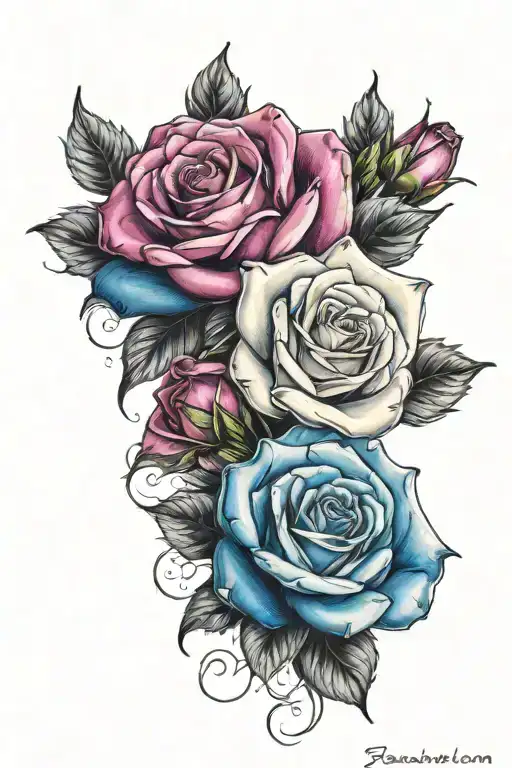 three roses forearm tattoo two blue one pink with room for names tattoo design idea