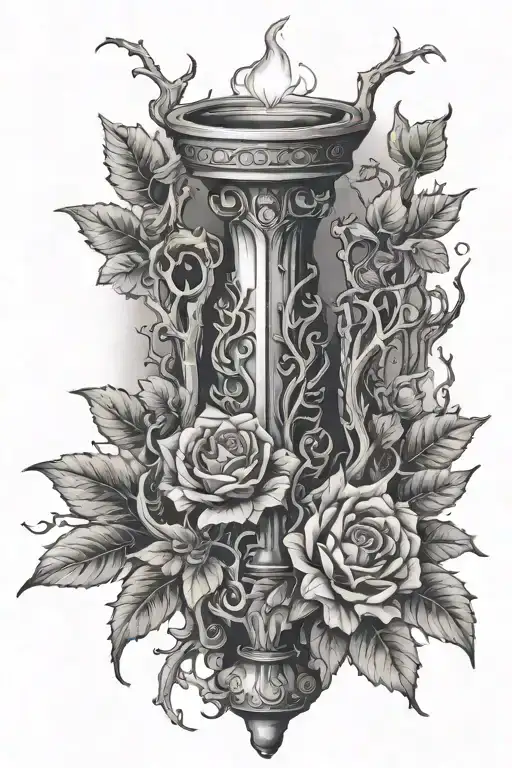 candlestick inside the thorn bush without flowers tattoo design idea