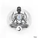 Meditating monk showing the chakras in front of a raised left fist in black and white. tattoo design idea