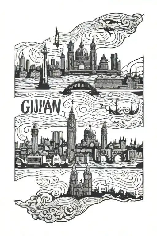 Guyana London skyline tattoo design idea