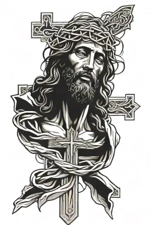 jesus and cross wrapped tattoo design idea