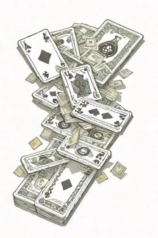 money bags, diamonds, spades playing cards, money stacks, dominoes,   tattoo design idea